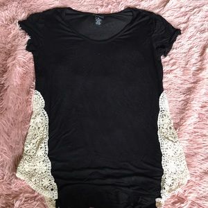 Black Tee with Cream Lace Sides